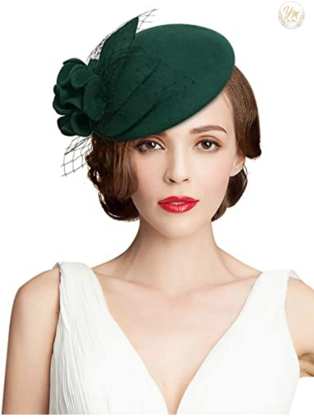 Wool Felt Flower Fascinator Pillbox Hat with Veil for Wedding Church Derby